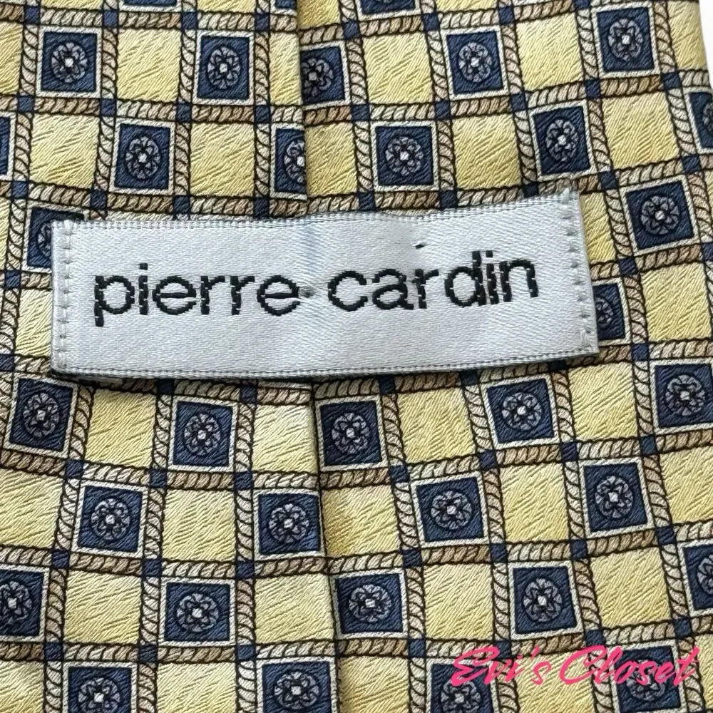 Vintage Pierre Cardin Men’s Tie, Gold w/ Blue Geometric Pattern 100% Silk